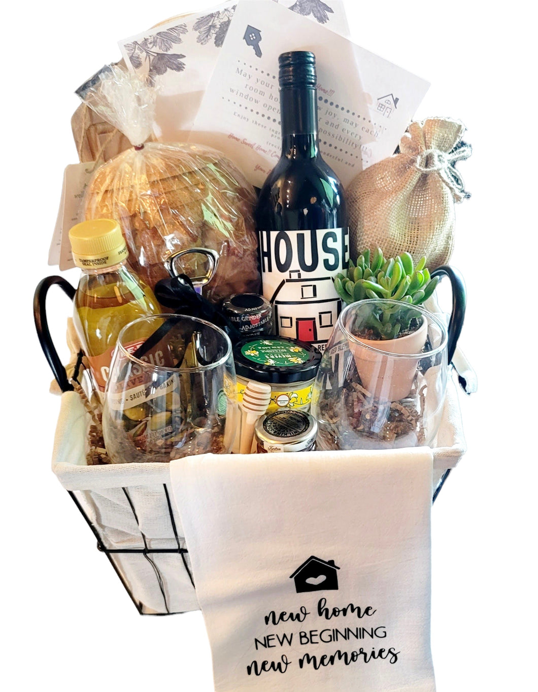 Traditional Housewarming Gift w/2 Personalized Glasses – Happily Ever  Baskets